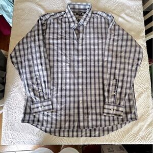 Izod Men's Maroon and White Checkered Button-Down Shirt